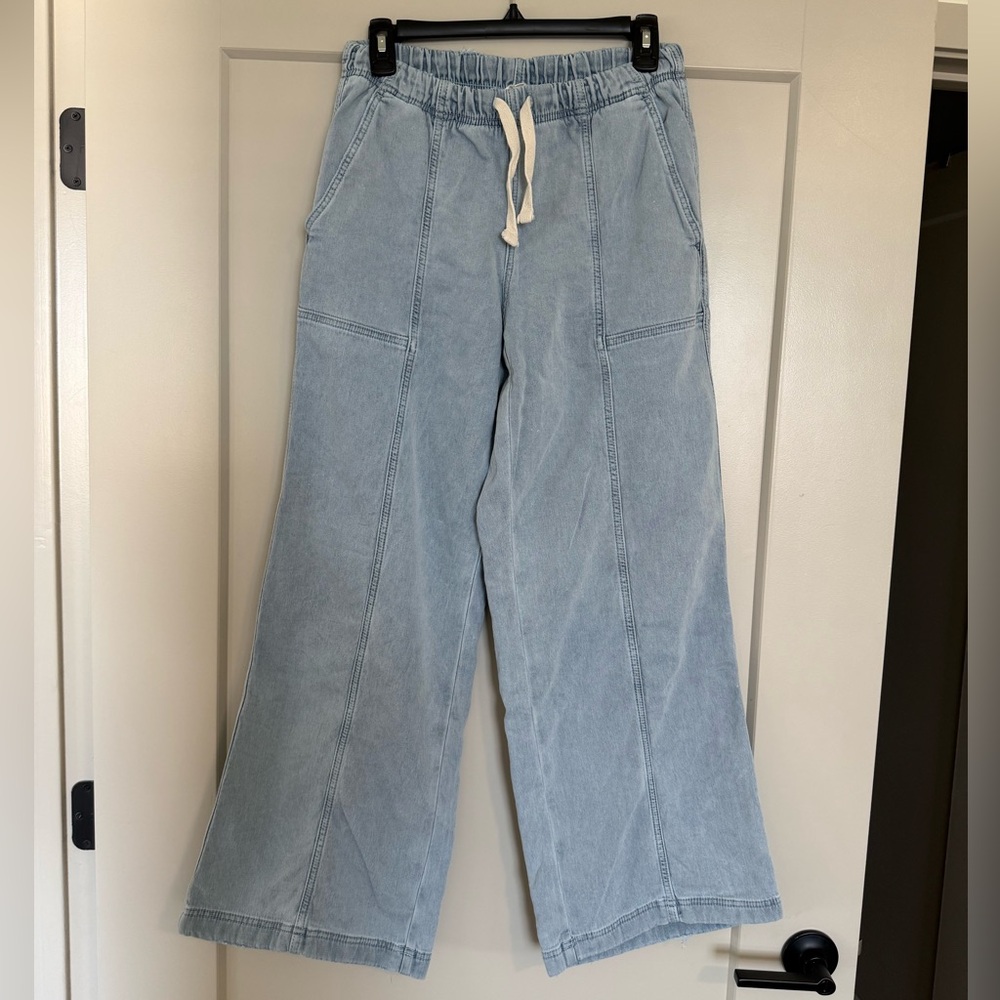 Aerie Me-Day Pull On Wide-Leg Pants Light Denim, size S, like new! - Picture 3 of 5